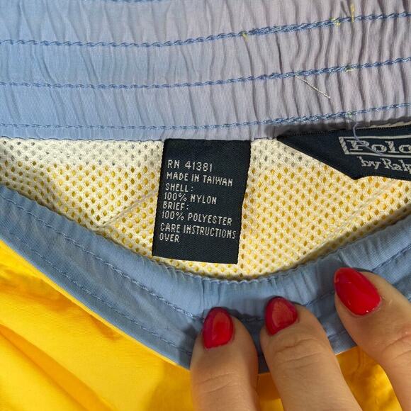 Polo Ralph Lauren Yellow Swim Trunks Men’s L Vintage Mesh Lined Shorts - Picture 4 of 8